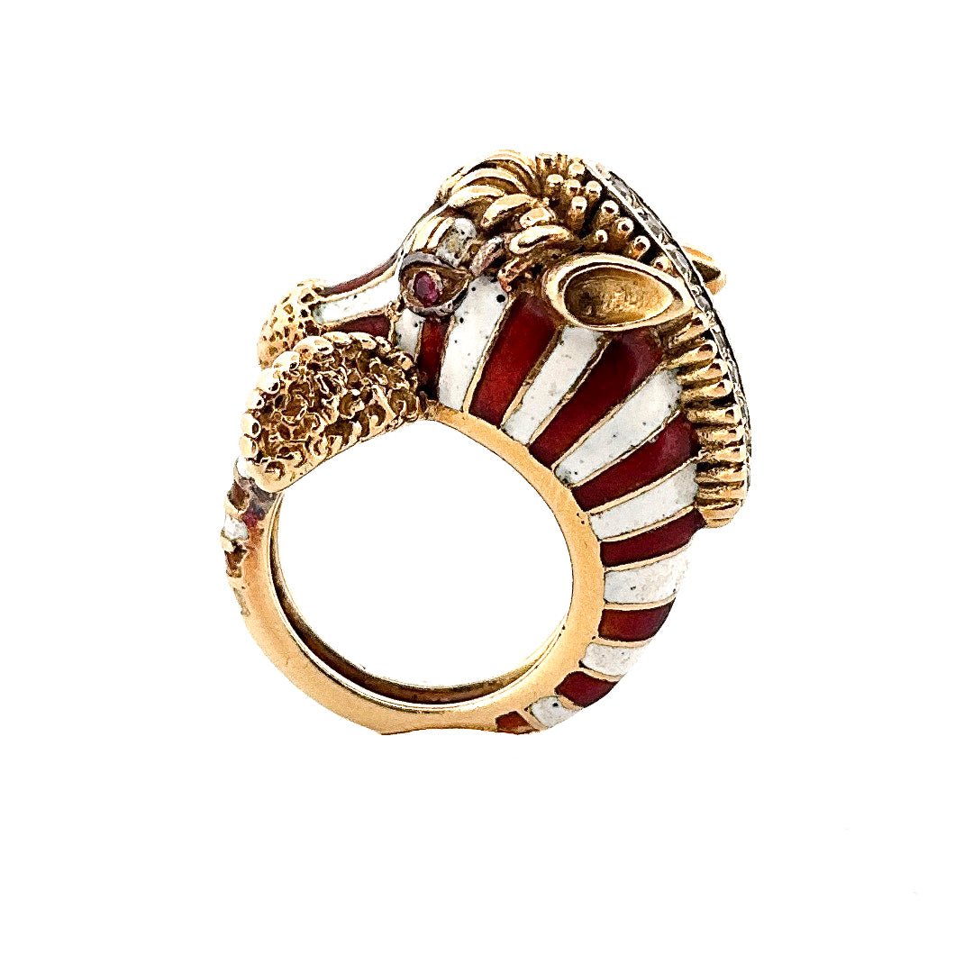 Bague FRASCAROLO "Zèbre" en or jaune et émail - Castafiore