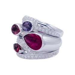 Bague Fred, "Princess K", or blanc, pierres de couleurs - Castafiore