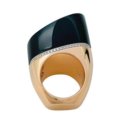 Bague HERMES, "Centaure", or rose, jade noir, diamants - Castafiore