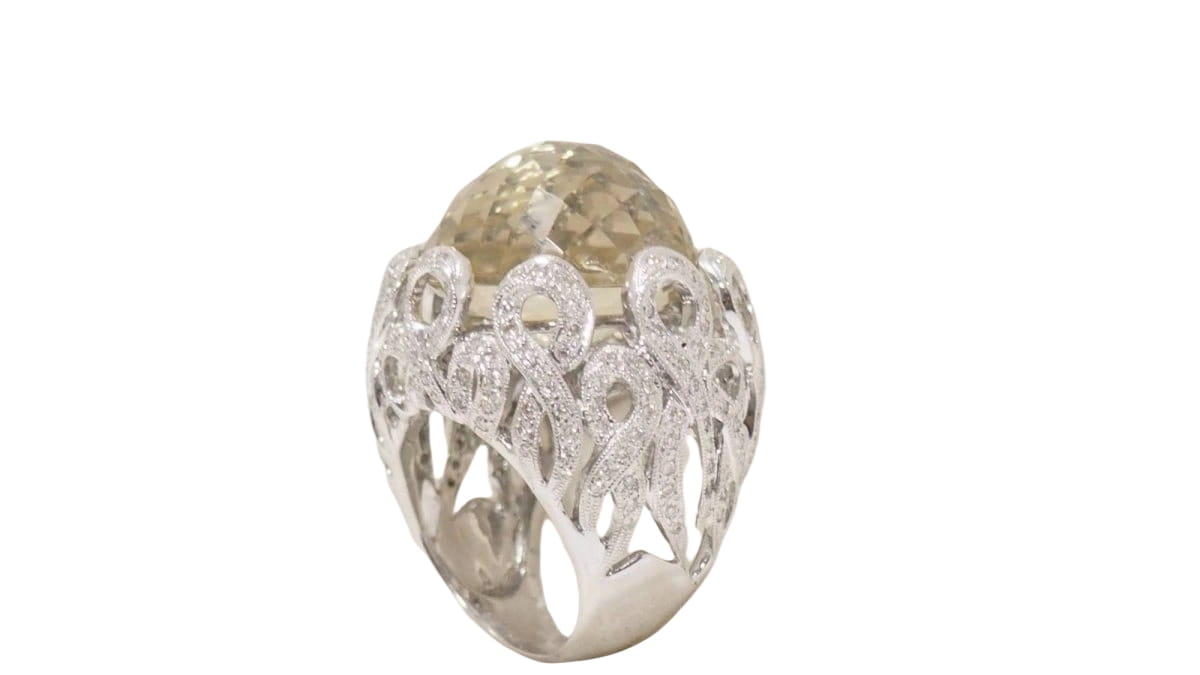 Bague importante or blanc diamants et citrine - Castafiore