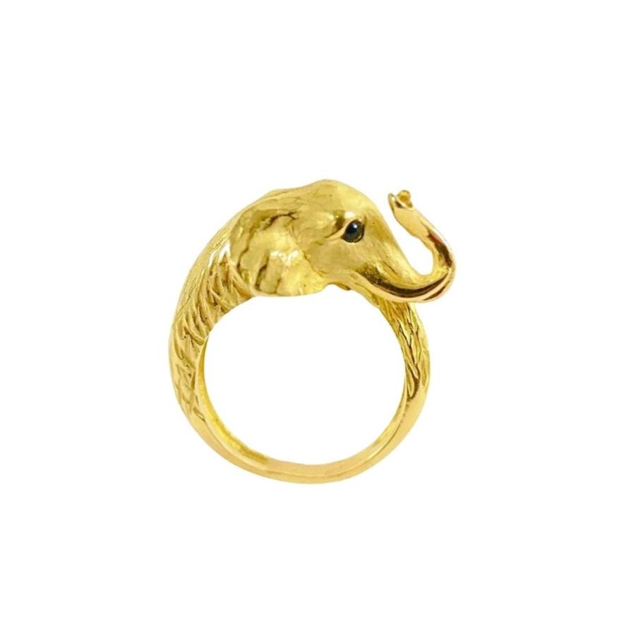 Ring JEAN ET PIERRE BELLIN Elephant in yellow gold onyx Castafiore