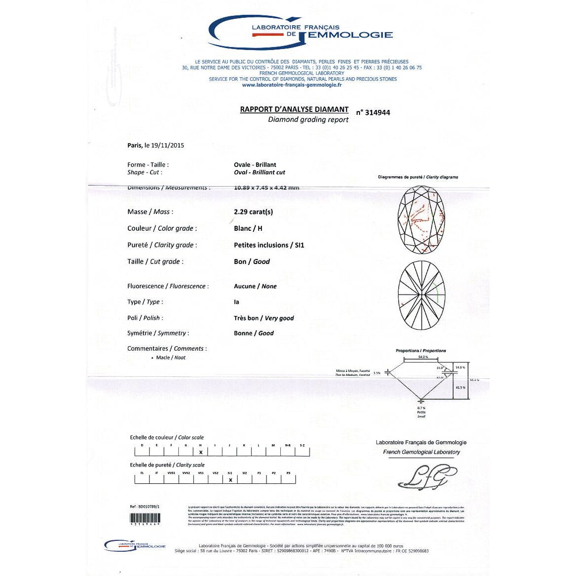 Bague jonc en or blanc, diamant ovale 2,29 cts, H/SI1 - Castafiore