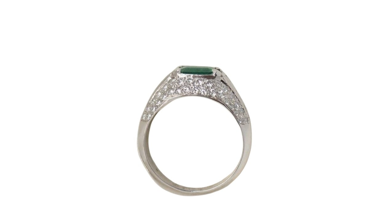 Bague jonc en or blanc émeraude et diamants - Castafiore