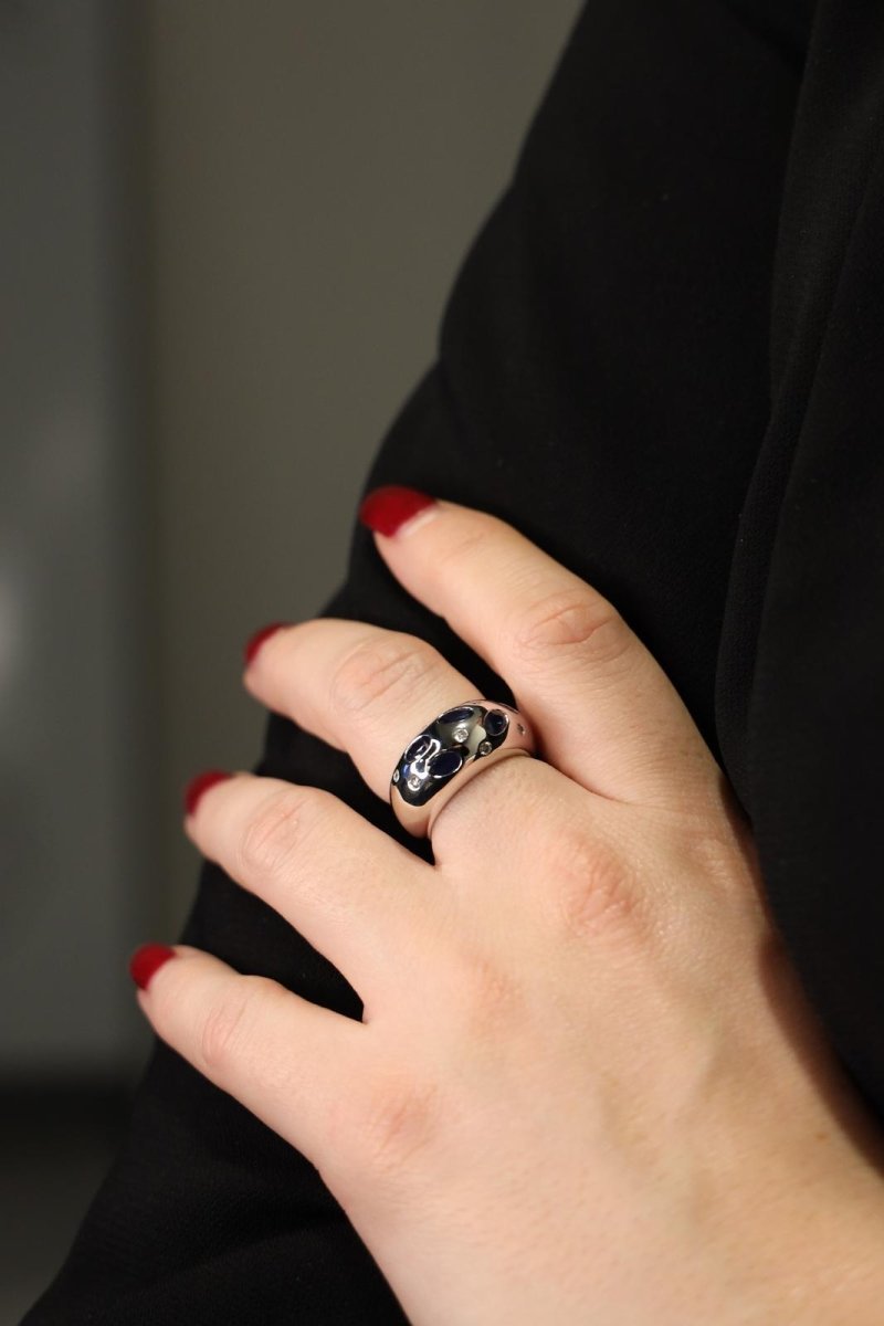 Bague Jonc en or blanc et saphirs et diamants - Castafiore