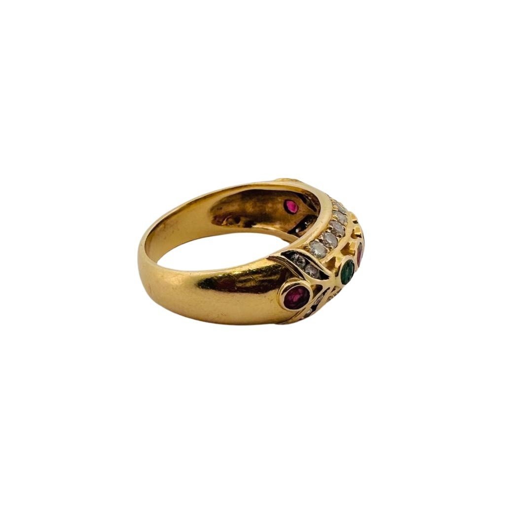 Bague Jonc en or jaune, émeraudes , rubis et pierres blanches - Castafiore
