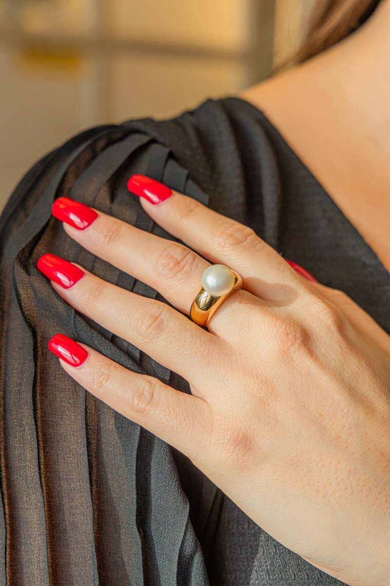 Bague Jonc en or jaune et perle - Castafiore