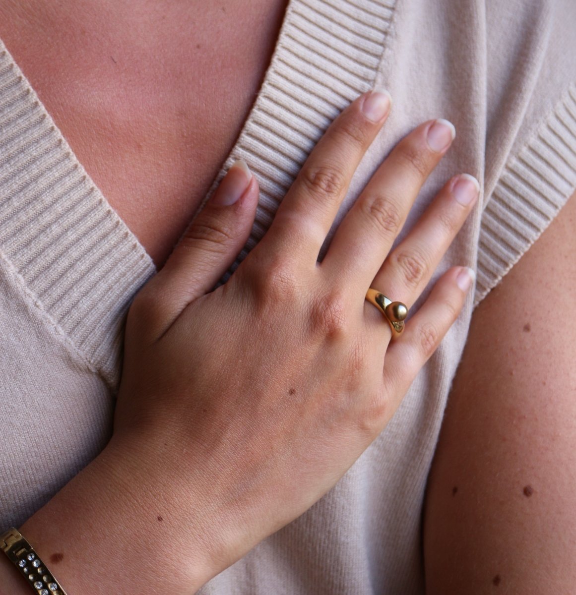 Bague Jonc en or jaune et perle - Castafiore