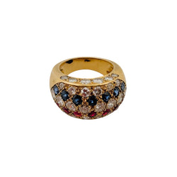 Bague Jonc en or jaune, rubis, saphirs et diamants - Castafiore