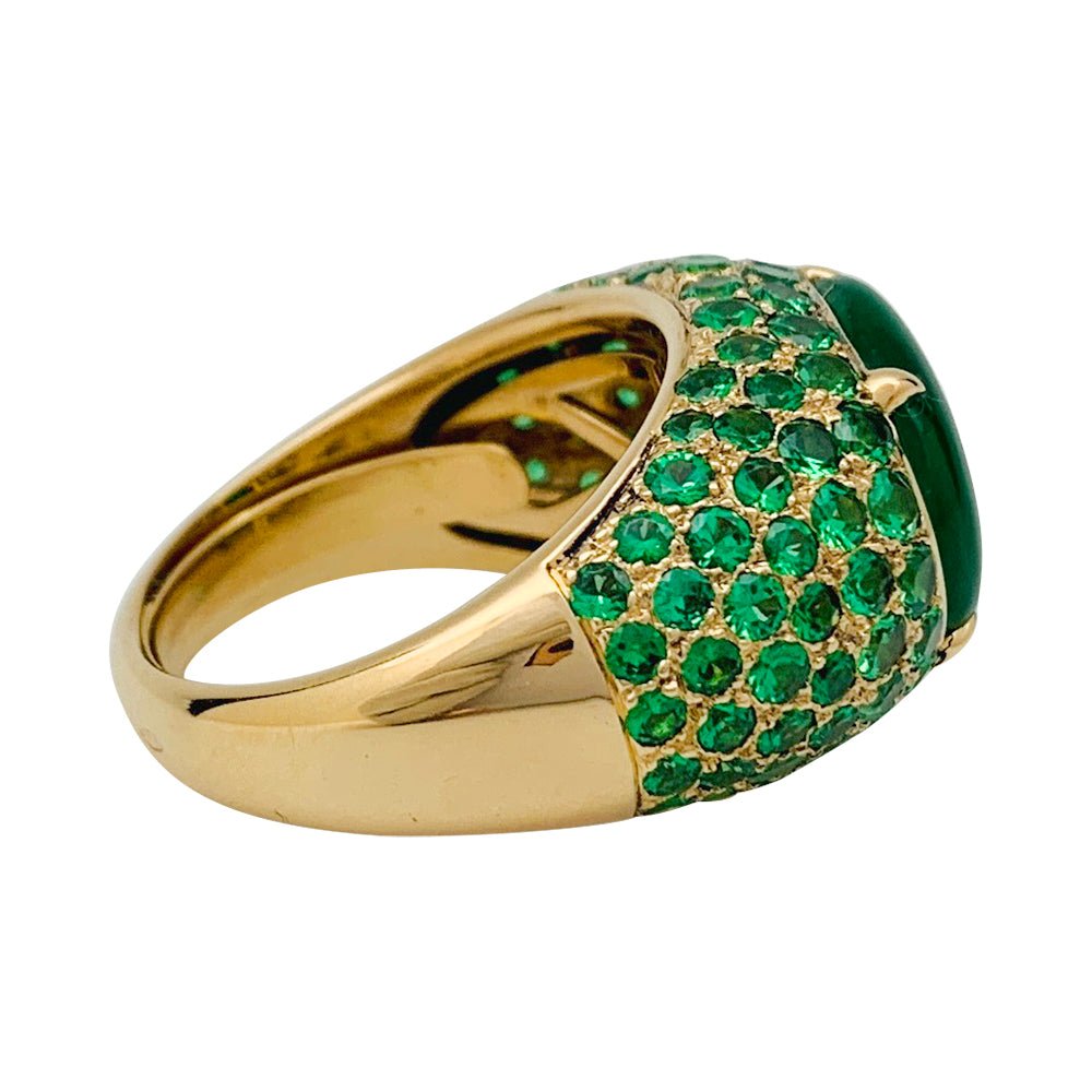 Bague jonc en or jaune, tsavorites et jadéite - Castafiore