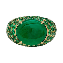 Bague jonc en or jaune, tsavorites et jadéite - Castafiore