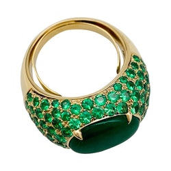 Bague jonc en or jaune, tsavorites et jadéite - Castafiore