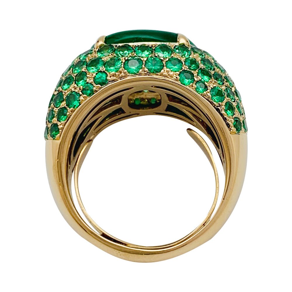 Bague jonc en or jaune, tsavorites et jadéite - Castafiore