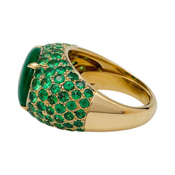 Bague jonc en or jaune, tsavorites et jadéite - Castafiore