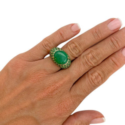 Bague jonc en or jaune, tsavorites et jadéite - Castafiore