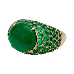 Bague jonc en or jaune, tsavorites et jadéite - Castafiore