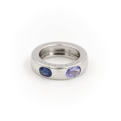 Bague Jonc O.J Perrin en or blanc, saphir et tanzanite - Castafiore