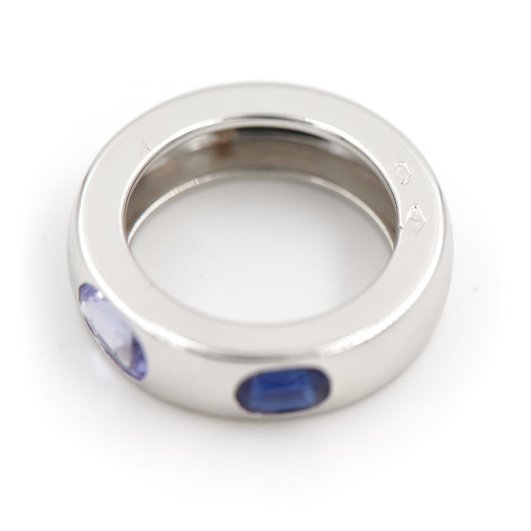 Bague Jonc O.J Perrin en or blanc, saphir et tanzanite - Castafiore