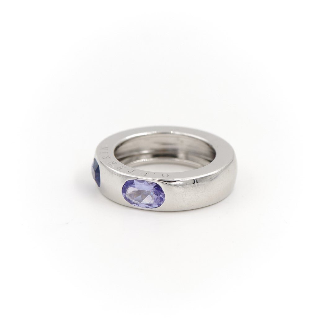 Bague Jonc O.J Perrin en or blanc, saphir et tanzanite - Castafiore