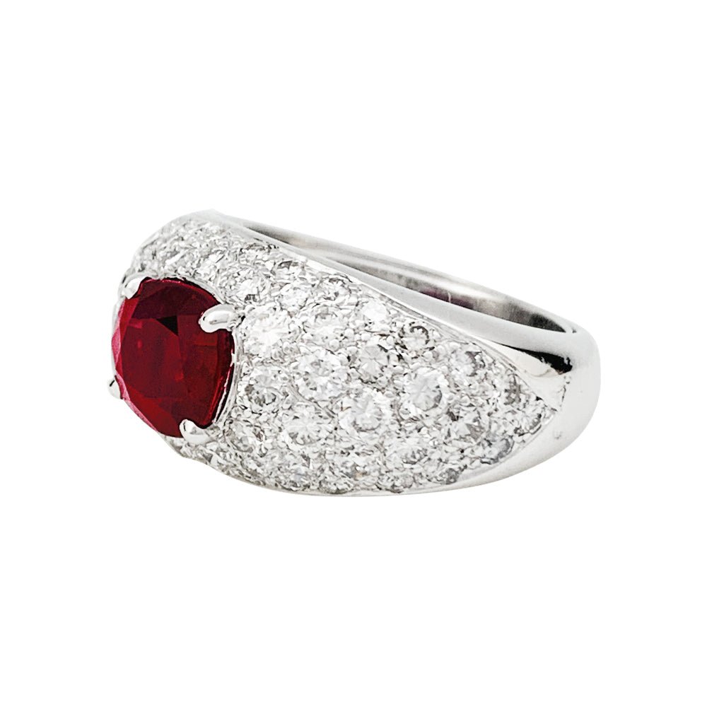 Bague jonc pavage diamant, rubis 1,78 carats - Castafiore