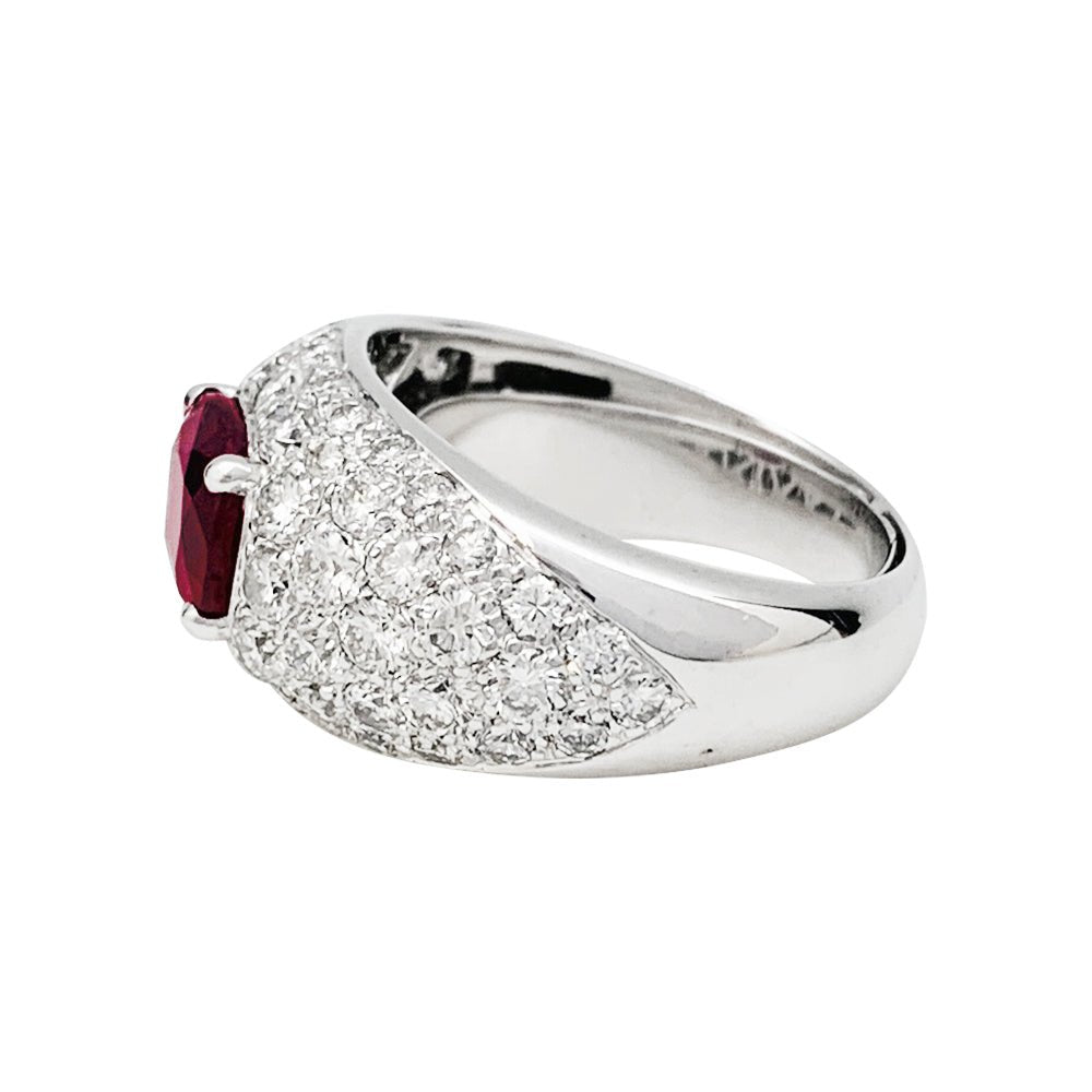 Bague jonc pavage diamant, rubis 1,78 carats - Castafiore