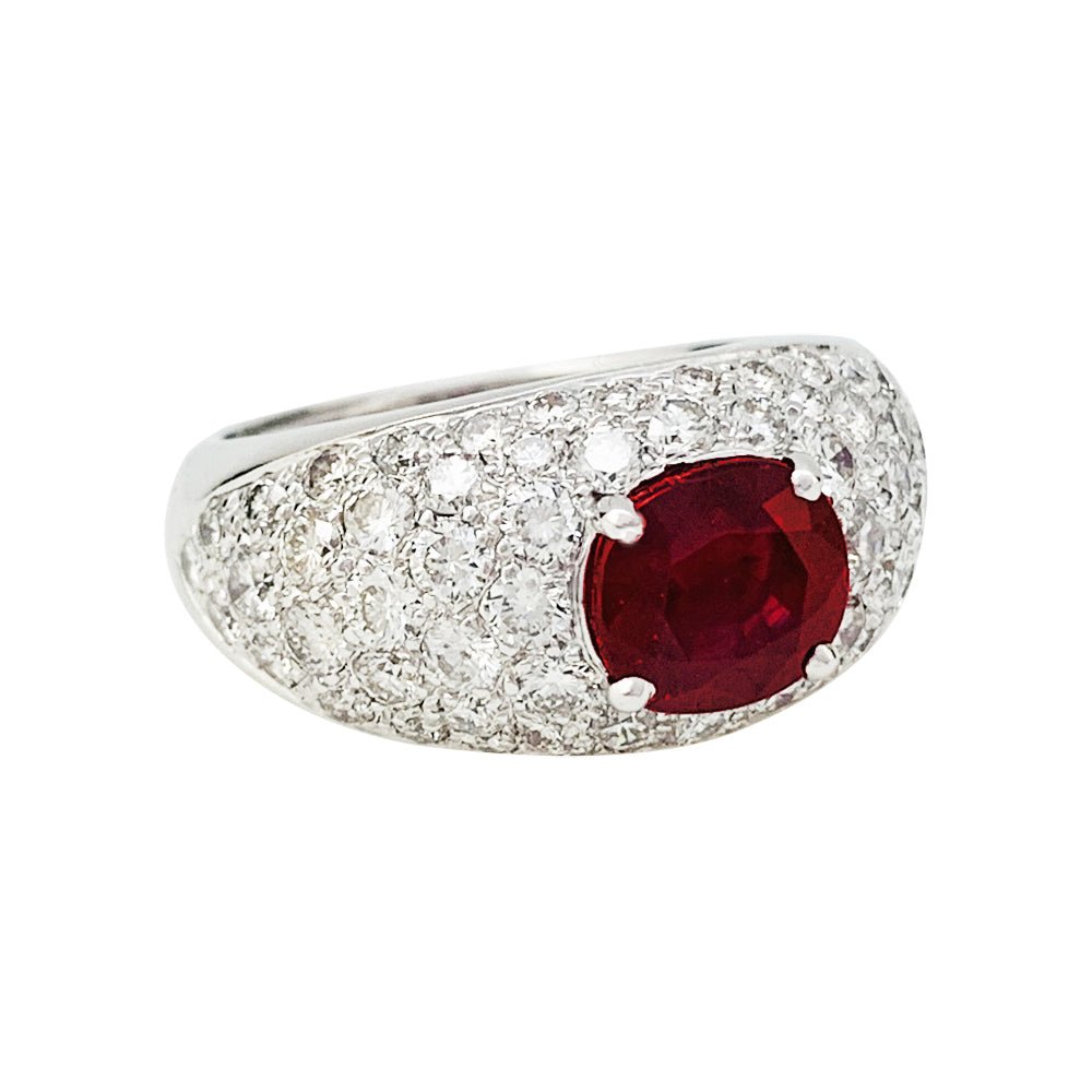 Bague jonc pavage diamant, rubis 1,78 carats - Castafiore