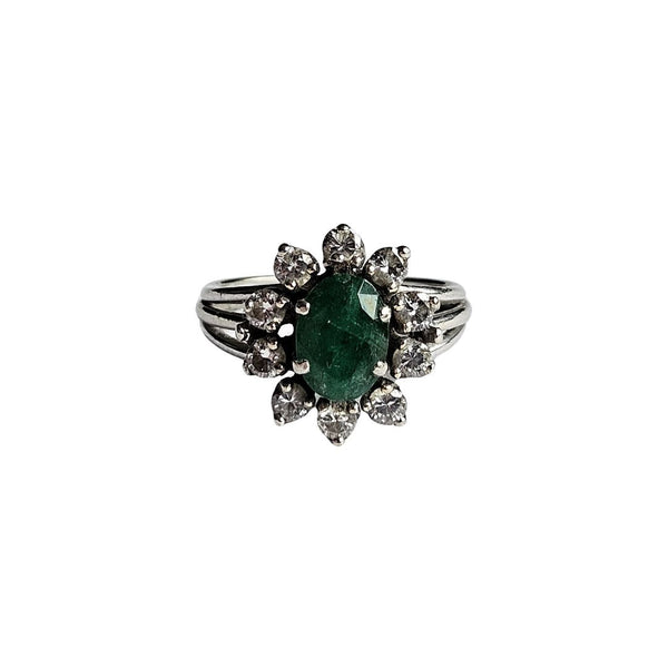 Ring emerald and diamond daisy triple ring white gold Castafiore