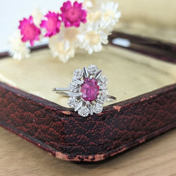 Bague Marguerite en or blanc diamants et rubis - Castafiore