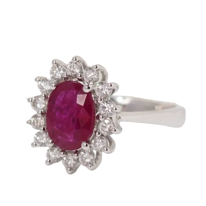 Bague marguerite en or blanc, rubis et diamants - Castafiore