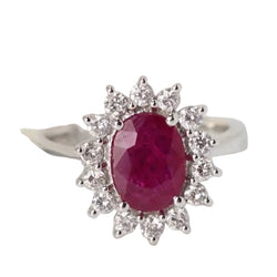 Bague marguerite en or blanc, rubis et diamants - Castafiore