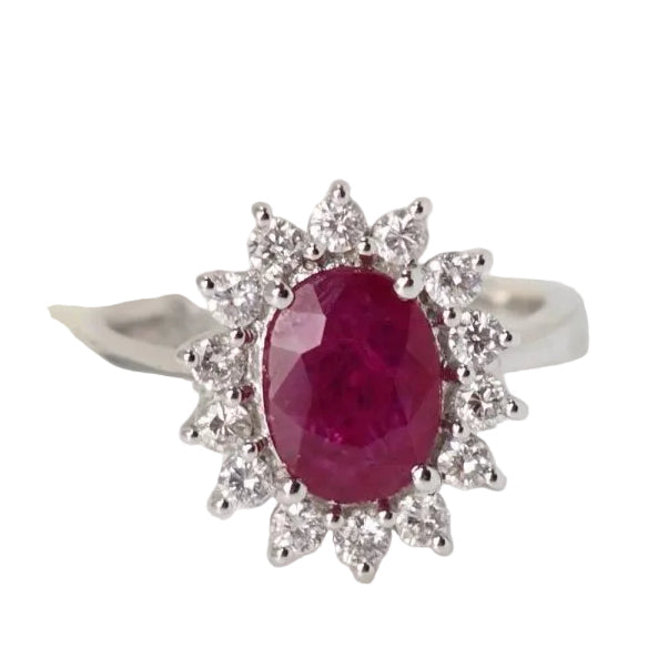 Bague marguerite en or blanc, rubis et diamants - Castafiore