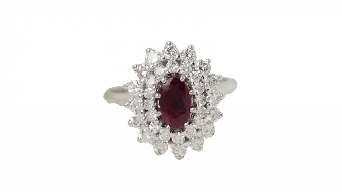 Bague Marguerite en or blanc, rubis et diamants - Castafiore