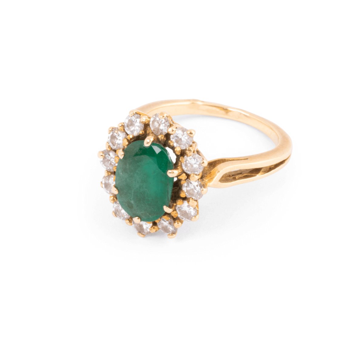 Bague marguerite en or jaune, émeraude et diamants - Castafiore