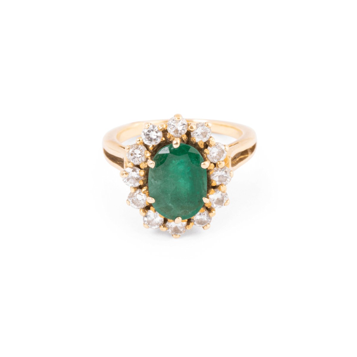 Bague marguerite en or jaune, émeraude et diamants - Castafiore