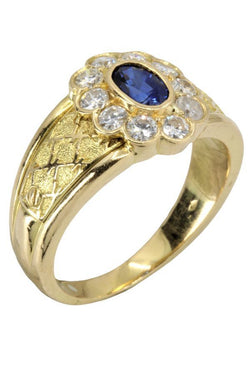 Bague Marguerite En Or Jaune Et En Saphir - Diamants - Castafiore