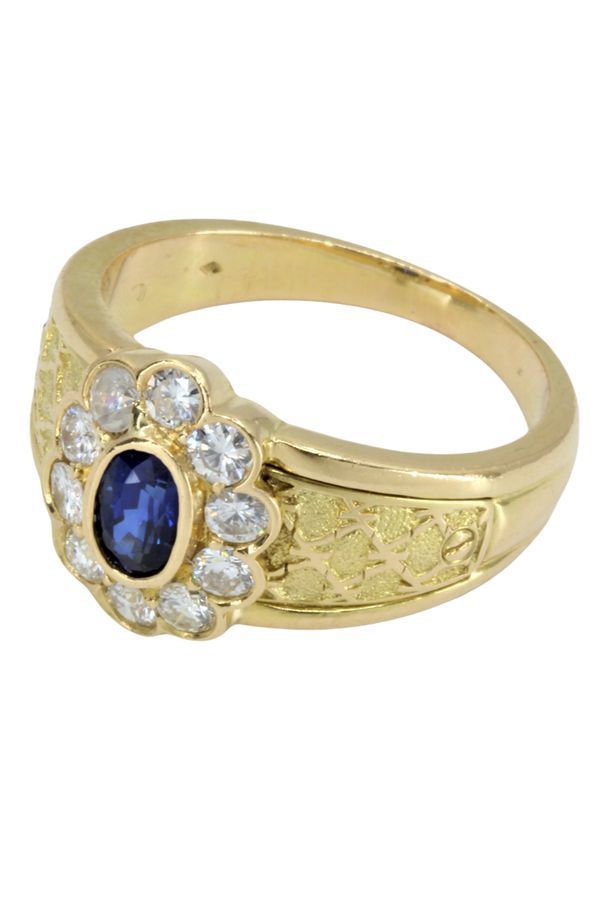 Bague Marguerite En Or Jaune Et En Saphir - Diamants - Castafiore