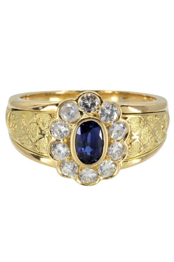 Bague Marguerite En Or Jaune Et En Saphir - Diamants - Castafiore