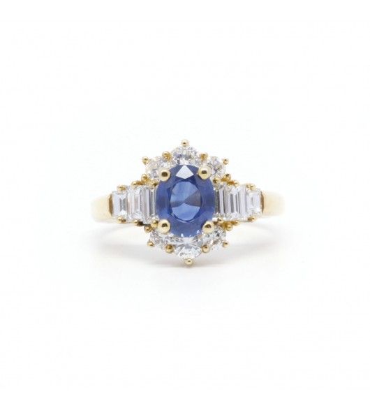 Bague Marguerite en or jaune, saphir et diamants - Castafiore