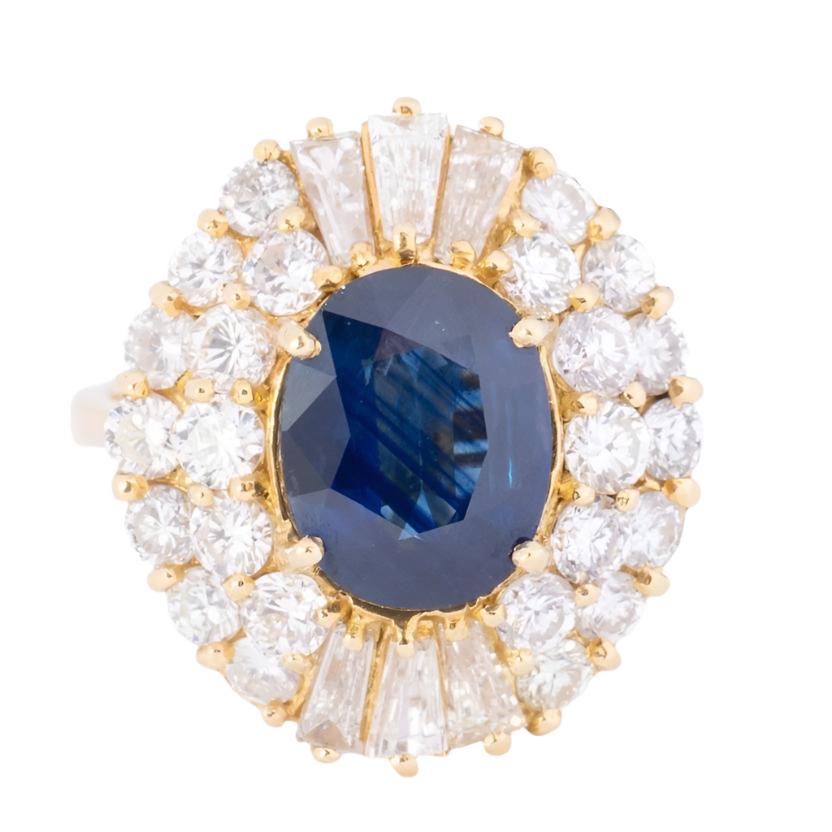 bague marguerite or jaune saphir et double entourage de diamants - Castafiore