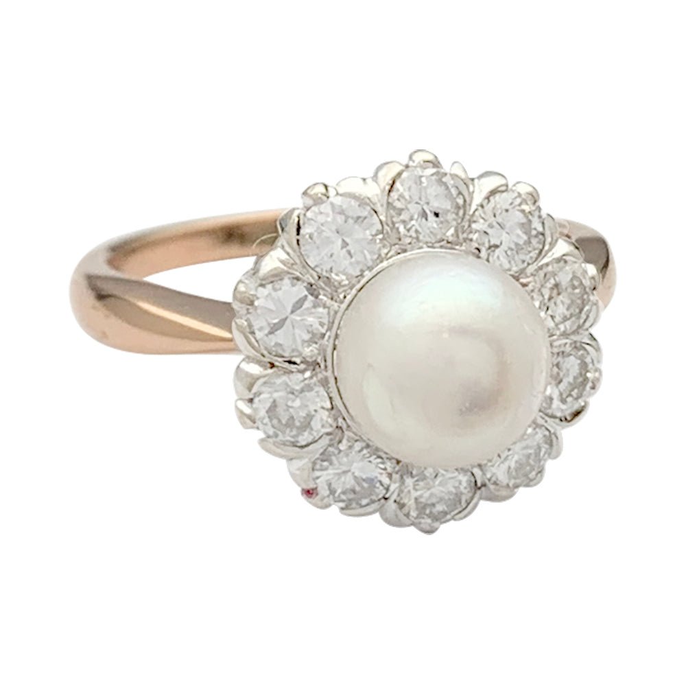 Bague marguerite perle et diamants - Castafiore