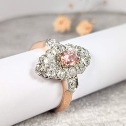 Bague Marquise en or rose diamants et tourmaline - Castafiore