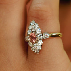 Bague Marquise en or rose diamants et tourmaline - Castafiore