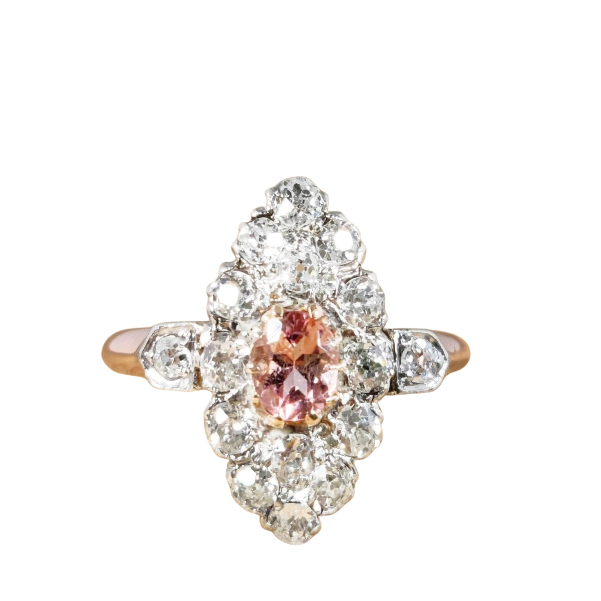 Bague Marquise en or rose diamants et tourmaline - Castafiore