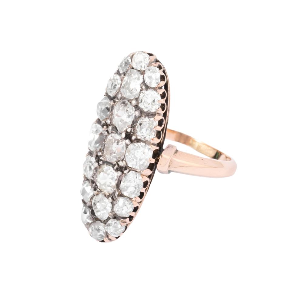 Bague marquise Napoléon III diamant taille ancienne - Castafiore