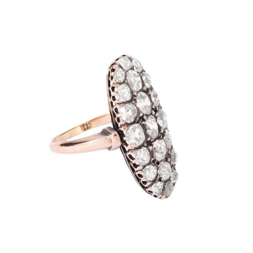 Bague marquise Napoléon III diamant taille ancienne - Castafiore