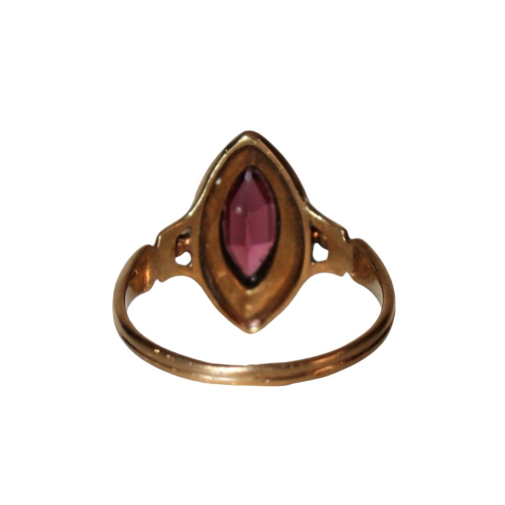 Bague Marquise Napoléon III En Or Jaune, Perles Et Grenat - Castafiore