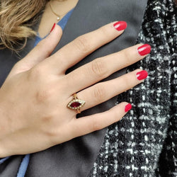 Bague Marquise Napoléon III En Or Jaune, Perles Et Grenat - Castafiore