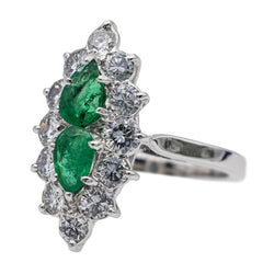 Bague Marquise Or blanc Emeraude - Castafiore