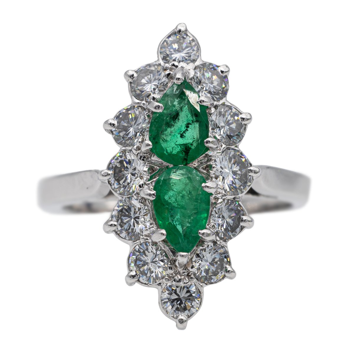 Bague Marquise Or blanc Emeraude - Castafiore