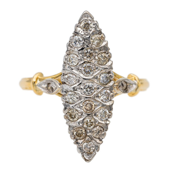 Bague En Or Jaune 14 Carats 5,96 G - Taille 7, Pierre Marquise Claire - Occasion (vérifiée XRF)