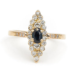 Bague Marquise Or jaune Saphir - Castafiore